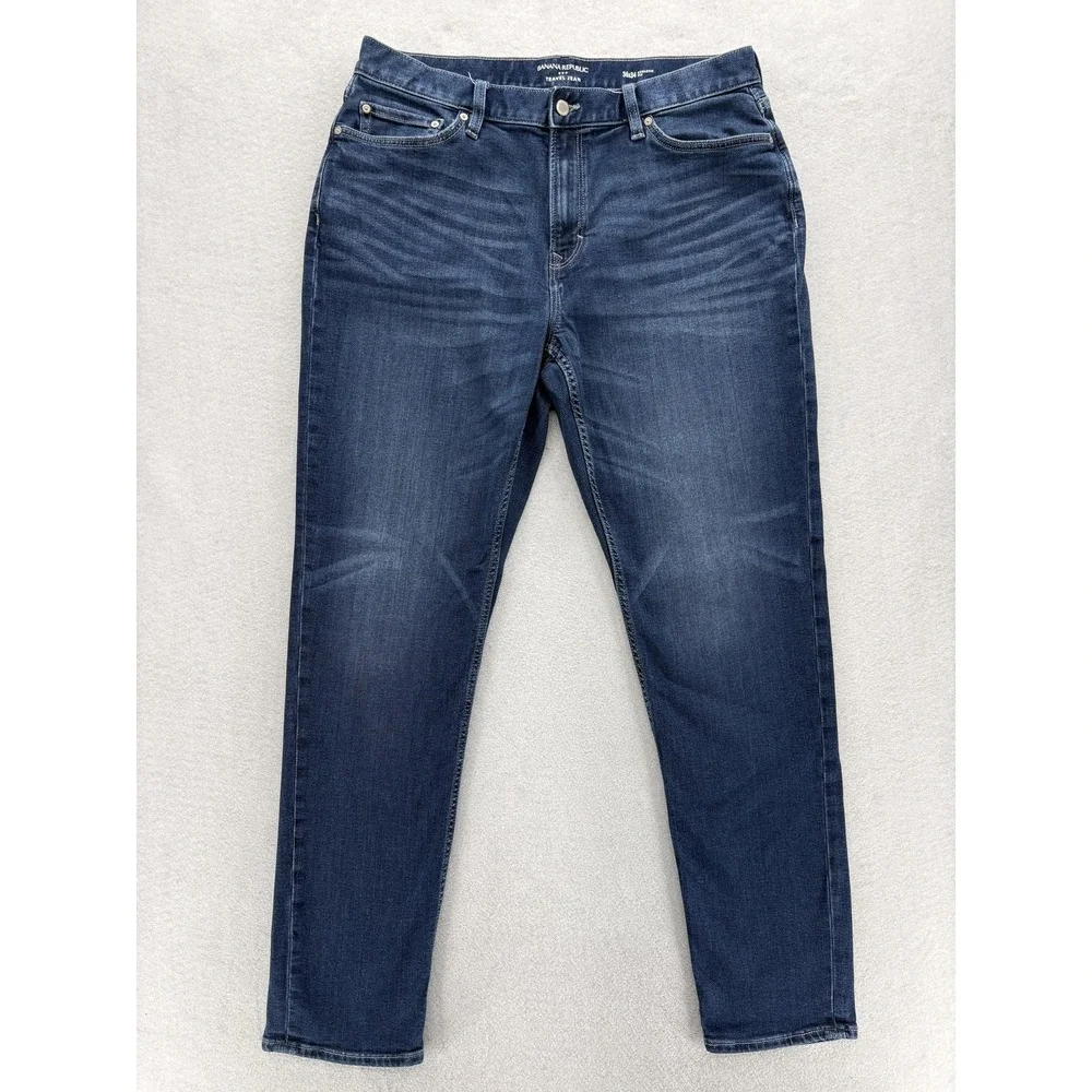 Banana Republic Travel Jeans Mens 36x34 Blue Wash Athletic Tapered Denim Pants